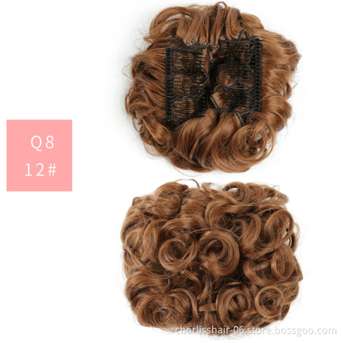 Wholesale Two Plastic Comb Wave Curly Synthetic Hair Scrunchie Elegant Beauty Hair Bun Chignon Chignon Clip Bun Easy Use